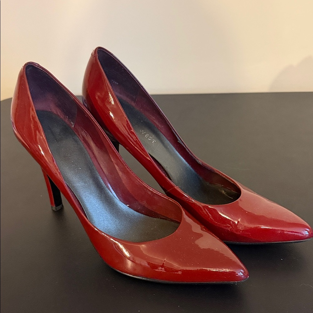 Nine West Red Patent Leather Pointed-Toe Pumps